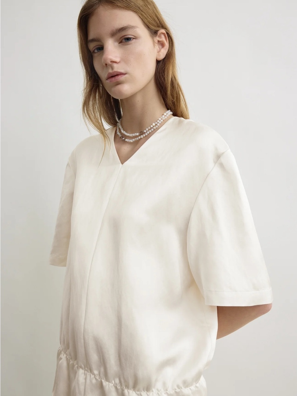 Toteme Cream V-Neck Short Sleeve Blouse